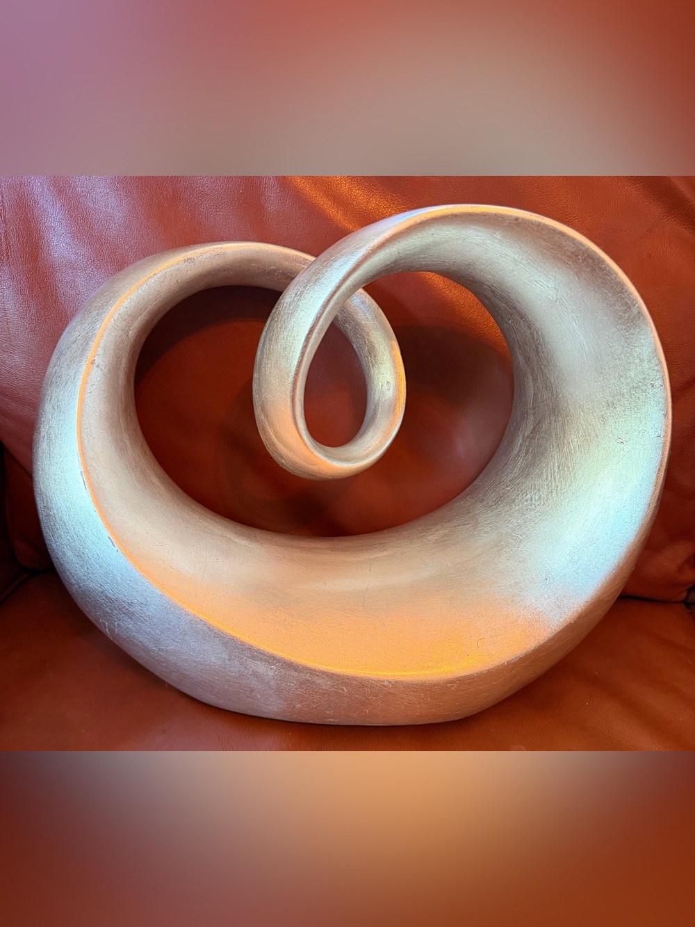 Vintage Modernist Spiral Sculpture - Home Art Accent wood, silvertoned